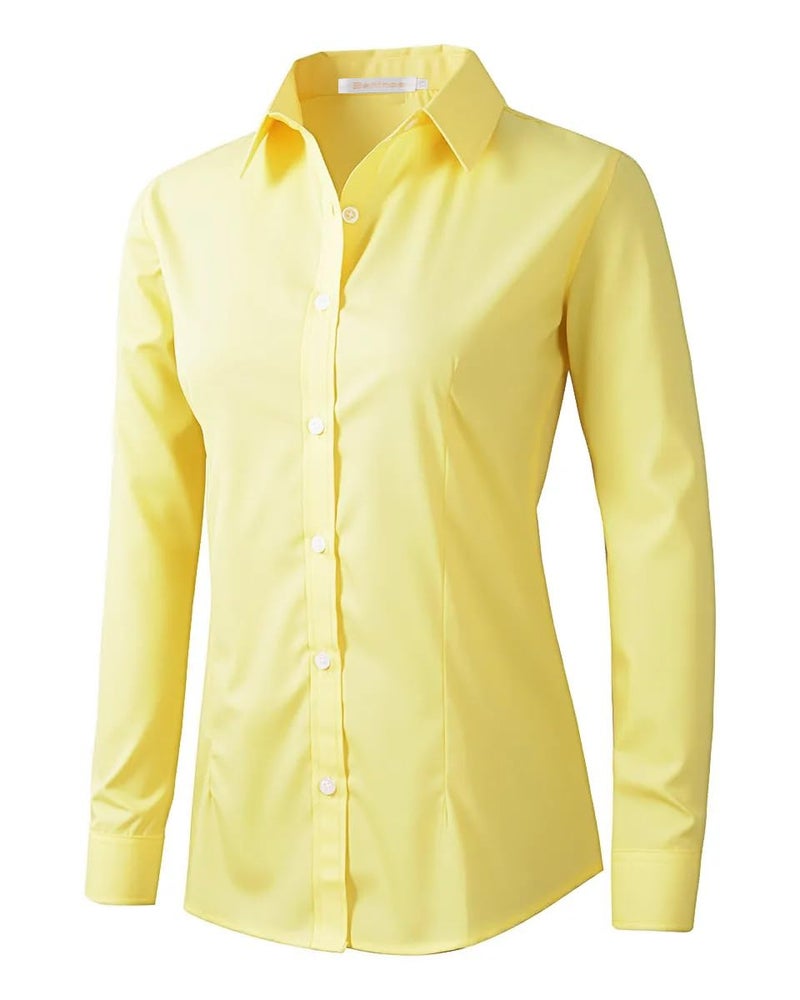 Beninos Women's Formal Work Wear Simple Shirt (225 Yellow, S) - Image 1